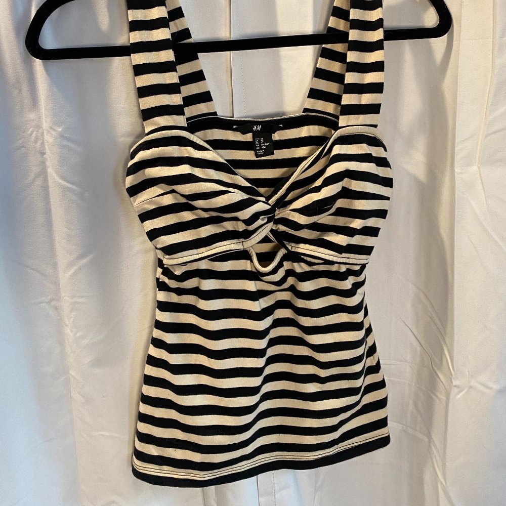 H&M Black and White Striped Peep Hole Top Size XS